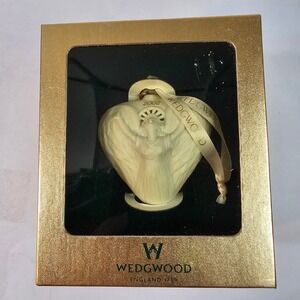 Wedgwood 2002 Annual Pierced Angel Heart Christmas Ornament Gold Ribbon